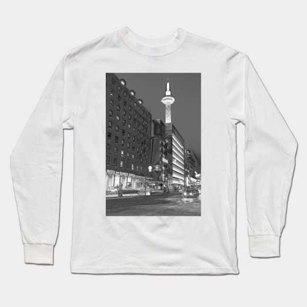 Hotel New Hankyo and Kyoto Tower in Kyoto Long Sleeve T-Shirt by Offiinhoki